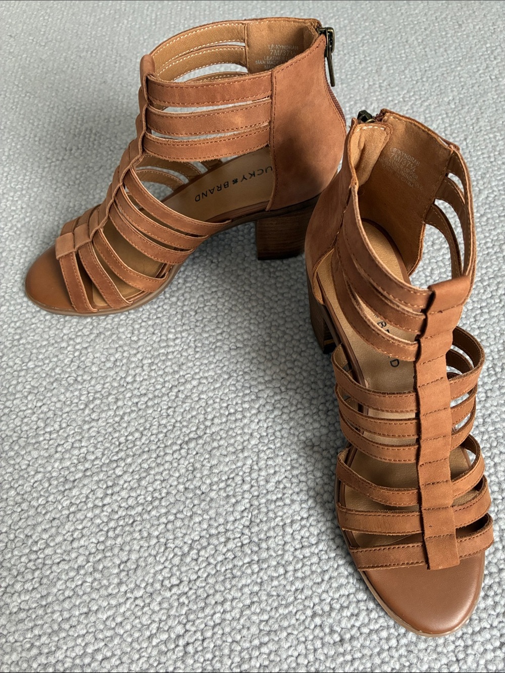Lucky Brand Strappy Block Heel Caged Sandals, Saddle Brown, Size 7 - Picture 2 of 9